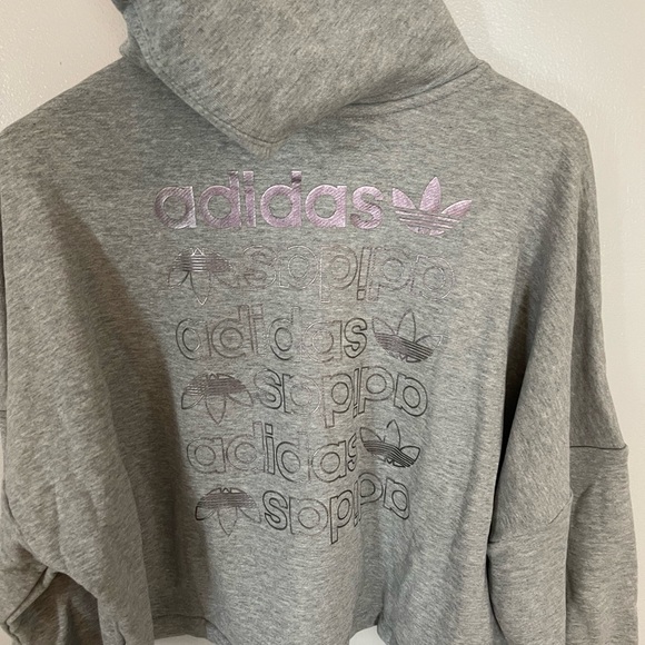 Adidas Grey and Silver Trefoil Cropped Hoodie - Picture 8 of 9
